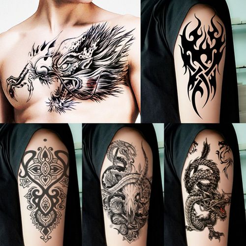 胸口龙头纹身贴 防水男女持久手臂图腾火焰纹龙个性