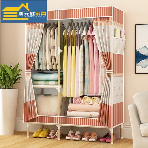 衣柜简易布衣柜架木棍加粗加固单人小号全木架便捷式开放式全封闭