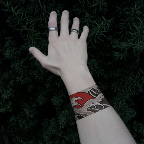 日式水浪臂环 防水持久浮世绘个性花臂海浪手环般若纹身贴男女脚