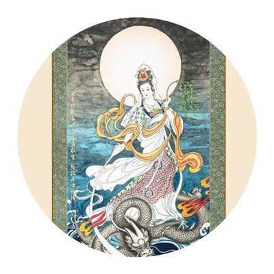 骑龙观音菩萨画像 龙头乘龙观世音佛像画卷轴挂画装饰画定制订做