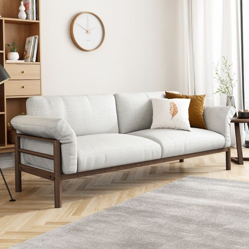 日式风格小客厅沙发三人原木家具北欧布艺沙发简约现代整装可拆洗