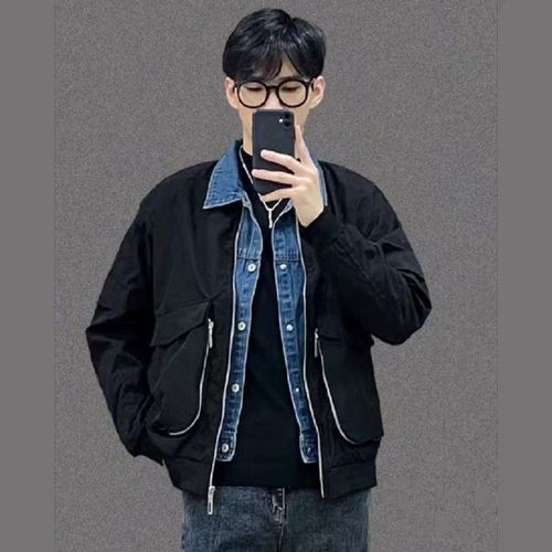 小红书可乐的日常男生秋季穿搭单件套装痞帅假两件牛仔夹克外套男