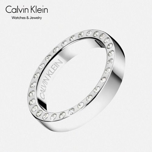 克莱(calvin klein)hook护刻系列首饰 满天星水晶镶嵌银色情侣戒指
