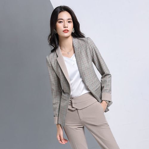 格子西装套装女韩版气质女神范时尚复古小西服外套职业女装两件套