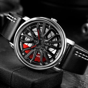 三达新概念te37手表男士立体轮毂卡钳镂空汽车改装旋转个性初中高中