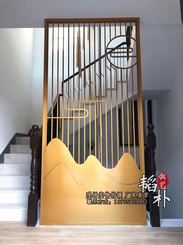纯铜屏风欧式风格室内高档铜艺花格拉丝古铜色玄关背景墙铝板仿铜