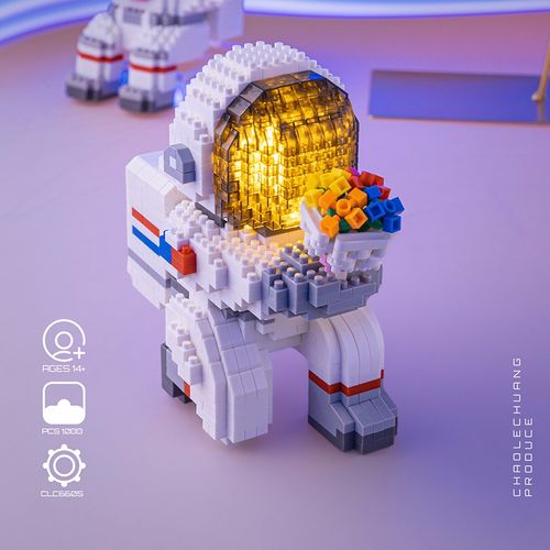 潮乐创 灯光月亮太空人宇航员微钻颗粒积木拼装玩具男生女生礼物情人
