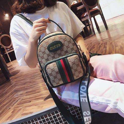 古琦酷奇印花双肩包女韩版潮欧美时尚迷你帆布书包休闲旅行背包小