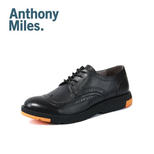 anthony miles布洛克皮鞋男士商务正装鞋英伦真皮黑色男鞋青年潮