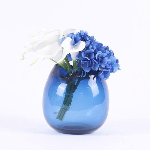 现代简约花瓶仿真花艺摆件玻璃蓝色假花花卉样板房餐桌软装装饰品