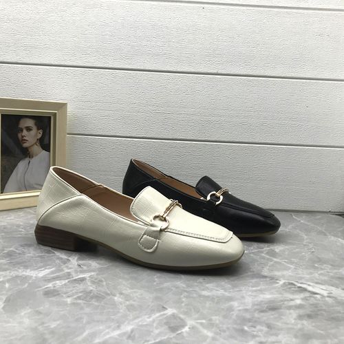 断码处理2022春季新款女鞋金属扣方头简约乐福低跟外穿日常单鞋女