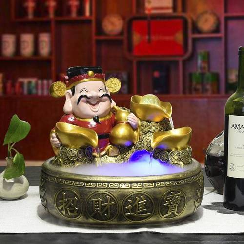 财神爷招财进宝风水业轮摆件店铺转运球流水生财喷泉