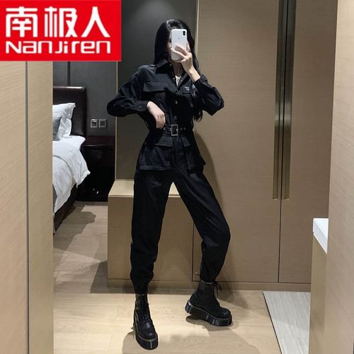 南极人品牌高档女装 酷酷风格女装帅气工装连体套装女春装网红收腰