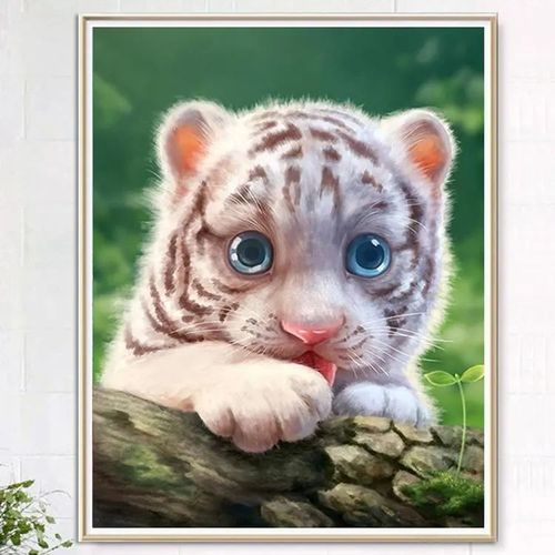 2020新款5d/3ddiy钻石画小老虎十字绣可爱白虎圆形钻石刺绣宝宝