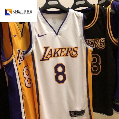 湖人8号白色v领热压版篮球服男lakers bryant小飞侠球衣 白色 s