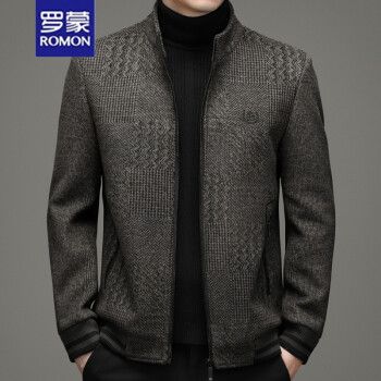 服外套男士秋冬季新款青中年纯色韩版休闲毛呢夹克衫男装褂子 咖色