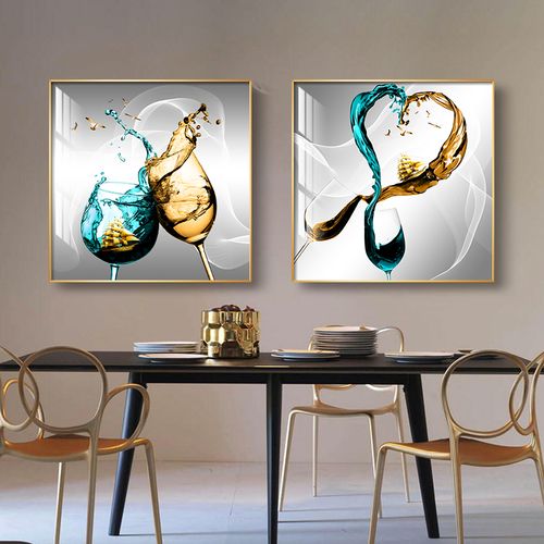 现代简约轻奢风格餐厅装饰画厨房饭厅餐桌酒杯挂画创意艺术晶瓷画