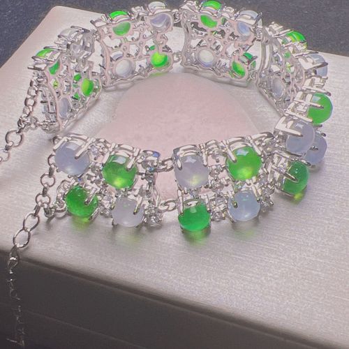 翡翠手链女款镶嵌冰种蛋面高档配饰手串手牌真玉真品a件高货