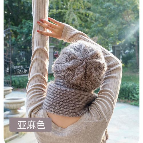 新款纯手工编织松鼠绒防风帽子围巾连体防寒秋冬保暖帽子一体帽