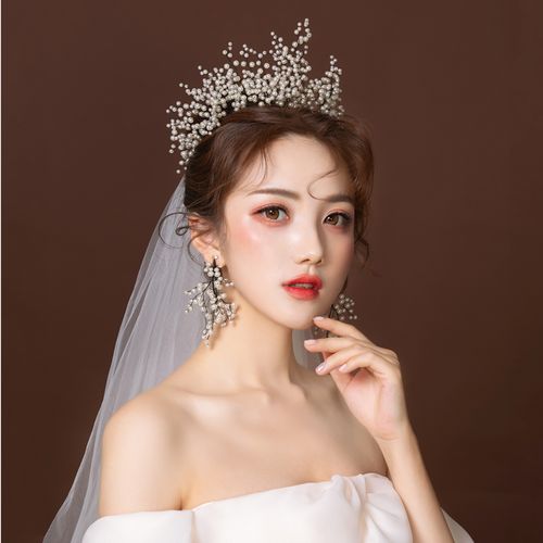 欧美手工珍珠精致清新简约造型新娘发带皇冠新娘头饰
