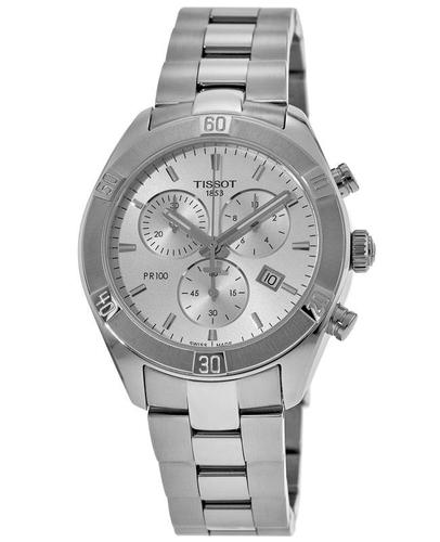 天梭tissot女款石英表|pr 100 sport chic 38mm chronograph silver