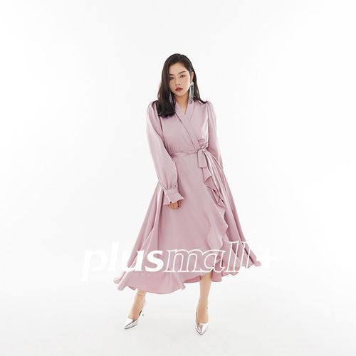 plusmall大码女装早秋长裙子设计感优雅垂感富贵缎面连衣裙