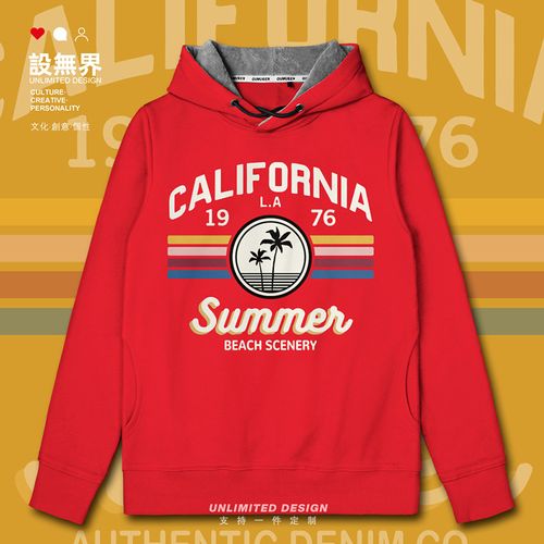 设无界 加州california海滩景色连帽卫衣男女复古服装衣服运动服