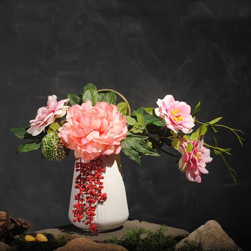 华丽牡丹花陶瓷花瓶仿真花艺插花套装客厅绢花摆设花装饰假花干花