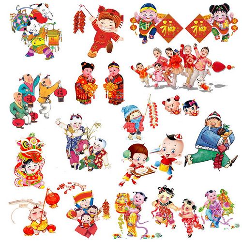 中国传统春节新年喜庆卡通人物元素福娃过年鞭炮拜年免抠png素材