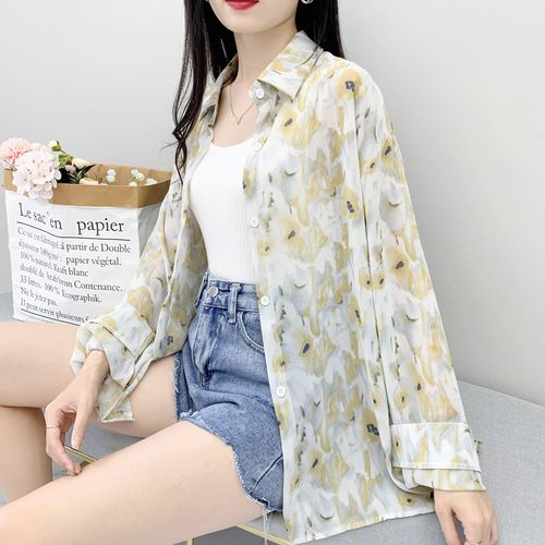 防晒衣女夏季薄款冰丝雪纺开衫花色空调服2021年新款