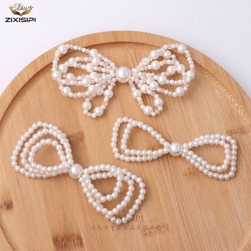 可爱仿珍珠水晶编织蝴蝶结戚微同款diy手工饰品耳环耳钉配件材料