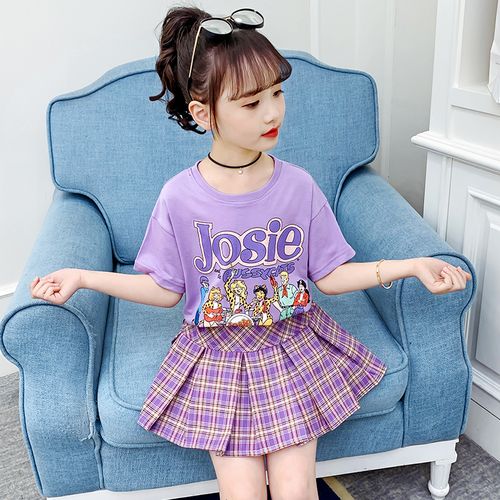 女童套装裙洋气紫色3到4至5六7八九10-12岁8中童夏装