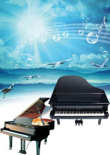 753海报印制展板写真喷绘619钢琴图片钢琴培训招生音符海边背景图