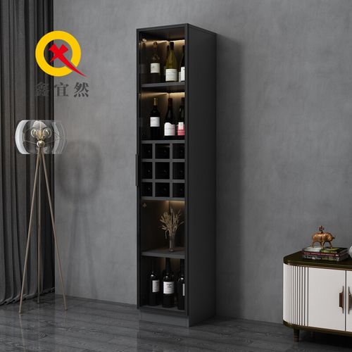 实木酒柜客厅靠墙现代简约小酒柜轻奢红酒柜玻璃门餐厅柜小型 黑色