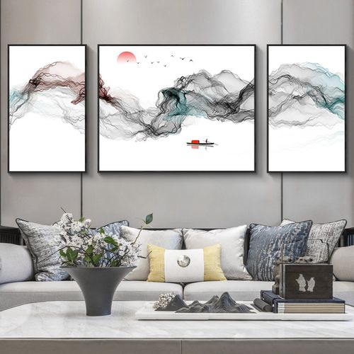 艺术抽象挂画客厅装饰画简约现代沙发背景墙画大气三联画轻奢壁画