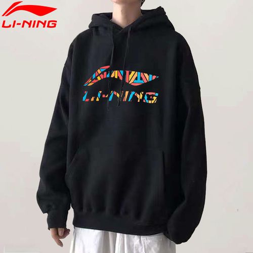 李宁卫衣男2021秋冬黑色宽松带帽大logo加绒加厚休闲长袖连帽外套
