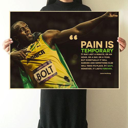 博尔特海报体育跑步短跑运动员田径复古牛皮纸装饰寝室挂画芯贴画 d5