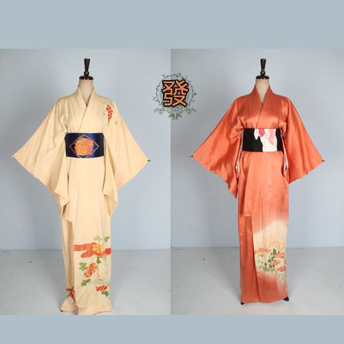 vintage古着日本传统民族服饰访问着印花亮色和服写真