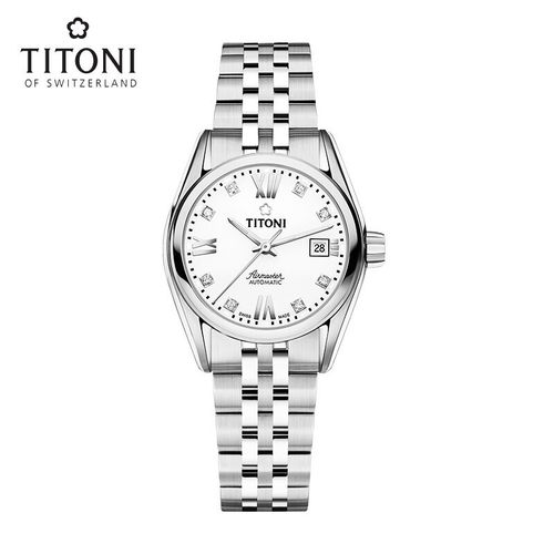 titoni瑞士梅花表女表空中霸王系列自动机械表罗马表钢带手表23909s