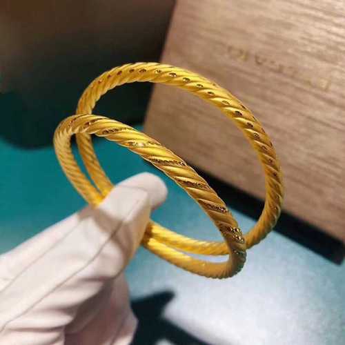 黄金麻花手镯古法金女款足金999车花金3d硬金镯子时尚百搭送礼物