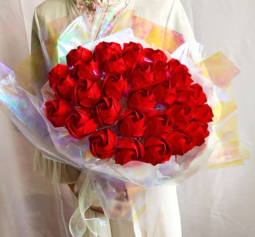 33朵手工折纸玫瑰花束材料包川崎玫瑰花束diy自制金葱闪纸送教程