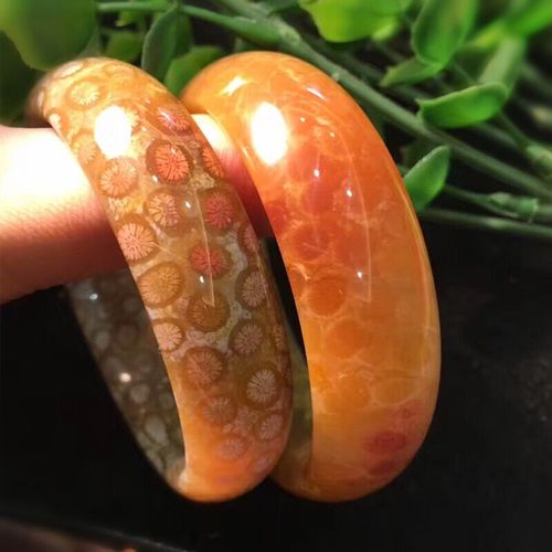 美丽买天然红色珊瑚玉冰种手镯圆条宽版台湾菊花石枫叶纹直播专拍