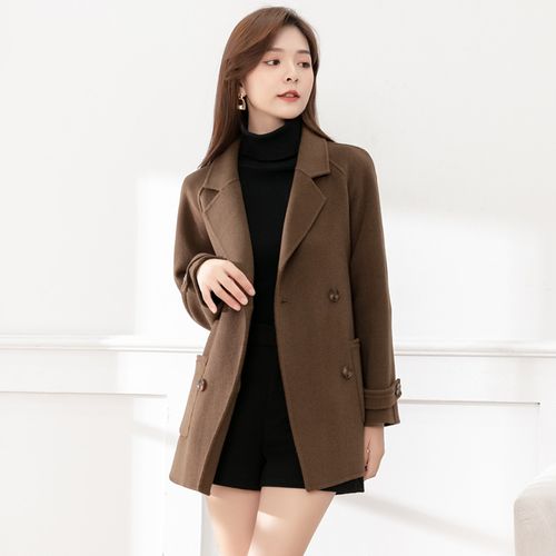高端双面羊绒大衣女短款2021秋冬新款100%纯羊毛呢子女士流行外套