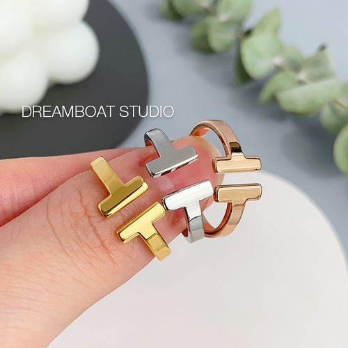 dreamboat 双t字母食指戒女ins潮冷淡风简约气质个性网红钛钢指环