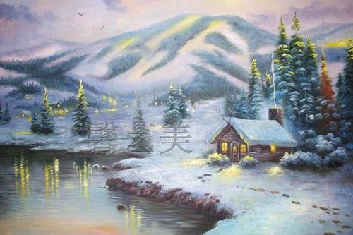 托马斯欧洲风景雪景喷绘油画 客厅装饰画 画芯油画布105