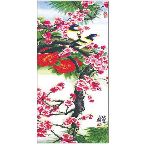 新款喜上眉梢喜鹊粉色梅花中式客厅装饰画梅花图花鸟墙贴画挂画