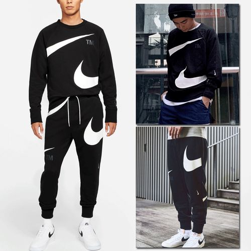 nike耐克套装男2021冬季新款断勾swoosh圆领针织卫衣运动休闲长裤