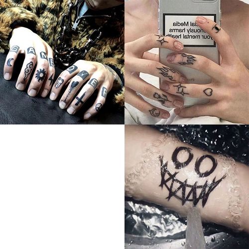 手指纹身贴男酷字母小图案防水持久黑指刺青潮女手部