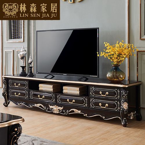 欧式实木电视柜大理石电视柜茶几组合户型客厅电视机柜黑檀色家具