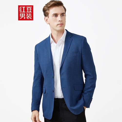 红豆男装西服上衣男平驳领格子轻西服轻薄柔软男式西服外套bx010